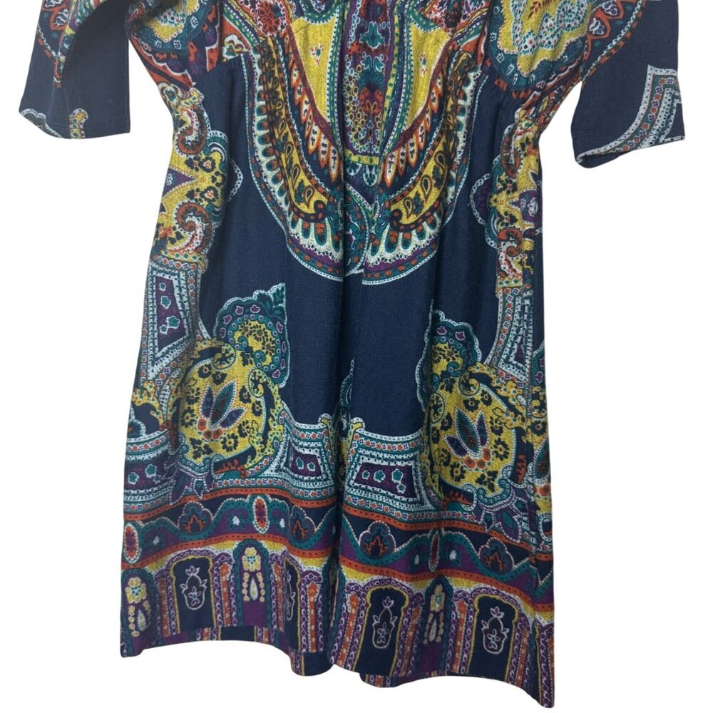 Renee C Boho Paisley Print Dress Navy Multicolor V-Neck Half Sleeve Made USA L - Picture 7 of 8
